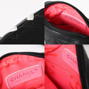 極美品 CHANEL シャネル ミニ カンボン ショルダーバッグ ミッディアムポシェット ブラック ホワイト 9番台 ラムスキン 中古 4a005895