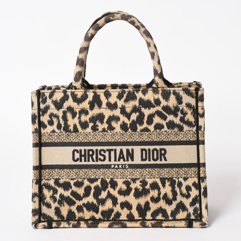 極美品 CHRISTIAN DIOR クリスチャンディオール ブックトート スモール ハンドバッグ レオパード キャンバス 中古 4a005974
