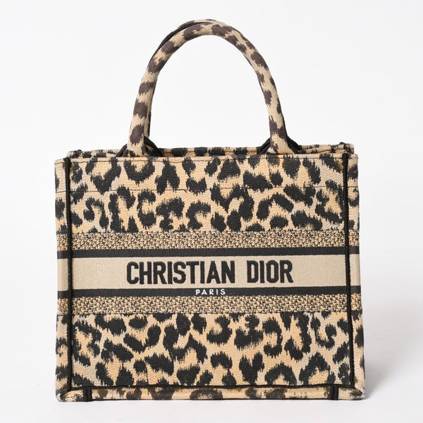 極美品 CHRISTIAN DIOR クリスチャンディオール ブックトート スモール ハンドバッグ レオパード キャンバス 中古 4a005974