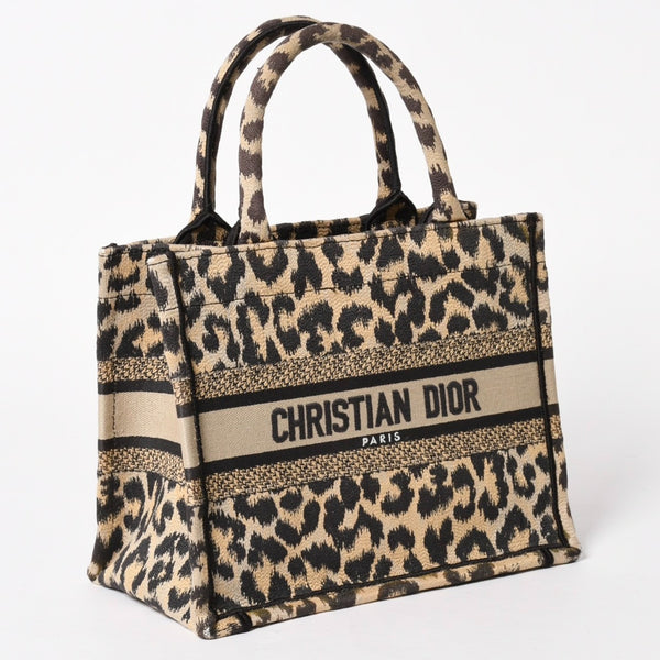 極美品 CHRISTIAN DIOR クリスチャンディオール ブックトート スモール ハンドバッグ レオパード キャンバス 中古 4a005974