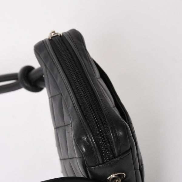 極美品 CHANEL シャネル ミニ カンボン ショルダーバッグ ミッディアムポシェット ブラック ホワイト 9番台 ラムスキン 中古 4a005895