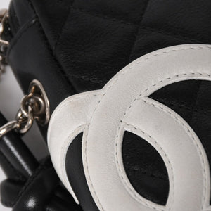 極美品 CHANEL シャネル ミニ カンボン ショルダーバッグ ミッディアムポシェット ブラック ホワイト 9番台 ラムスキン 中古 4a005895