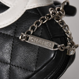 極美品 CHANEL シャネル ミニ カンボン ショルダーバッグ ミッディアムポシェット ブラック ホワイト 9番台 ラムスキン 中古 4a005895