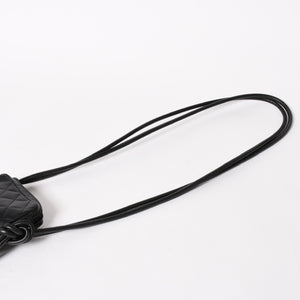 極美品 CHANEL シャネル ミニ カンボン ショルダーバッグ ミッディアムポシェット ブラック ホワイト 9番台 ラムスキン 中古 4a005895