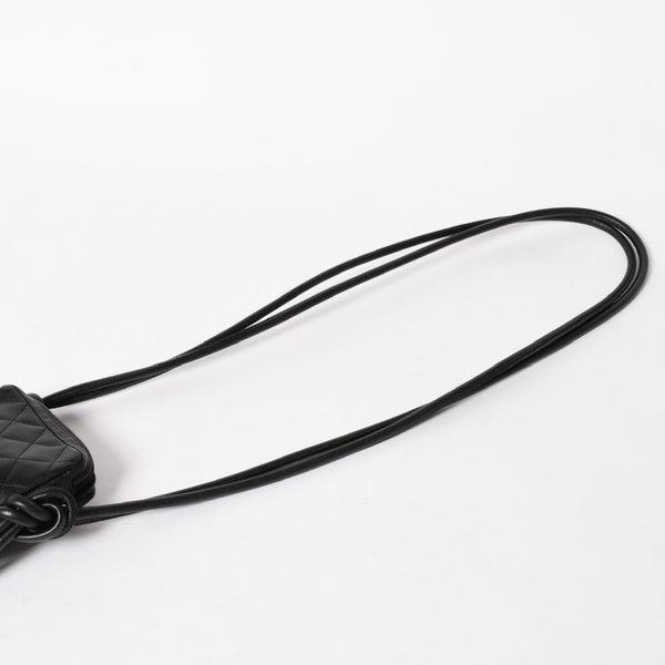 極美品 CHANEL シャネル ミニ カンボン ショルダーバッグ ミッディアムポシェット ブラック ホワイト 9番台 ラムスキン 中古 4a005895