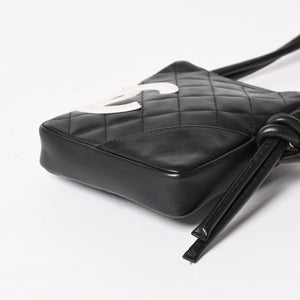 極美品 CHANEL シャネル ミニ カンボン ショルダーバッグ ミッディアムポシェット ブラック ホワイト 9番台 ラムスキン 中古 4a005895