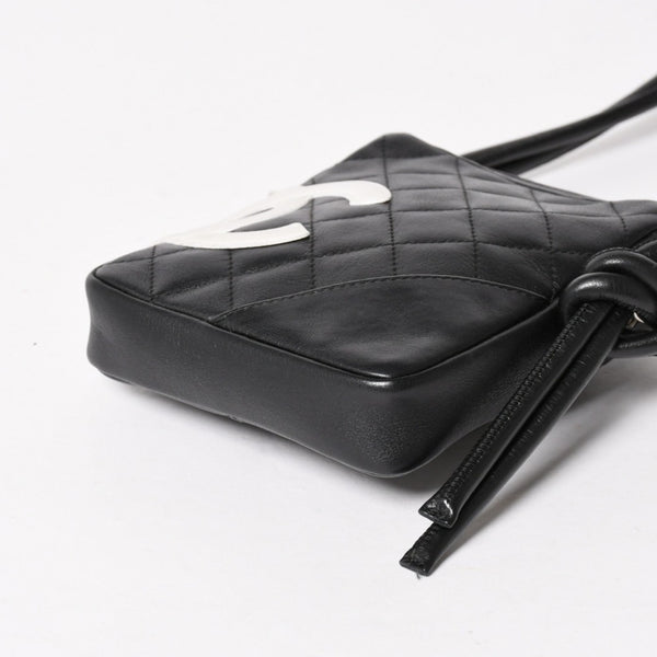 極美品 CHANEL シャネル ミニ カンボン ショルダーバッグ ミッディアムポシェット ブラック ホワイト 9番台 ラムスキン 中古 4a005895
