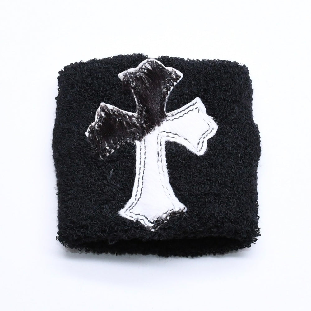 新品未使用 CHROME HEARTS クロムハーツ SWEATBAND WRIST スウェットバンド リストバンド ONE SIZE CHクロスパッチ ハラコ ゼブラ 中古 4a005982