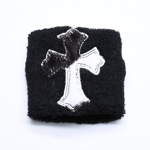 新品未使用 CHROME HEARTS クロムハーツ SWEATBAND WRIST スウェットバンド リストバンド ONE SIZE CHクロスパッチ ハラコ ゼブラ 中古 4a005982