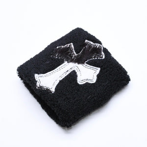 新品未使用 CHROME HEARTS クロムハーツ SWEATBAND WRIST スウェットバンド リストバンド ONE SIZE CHクロスパッチ ハラコ ゼブラ 中古 4a005982