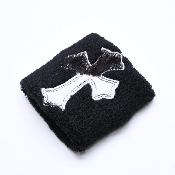 新品未使用 CHROME HEARTS クロムハーツ SWEATBAND WRIST スウェットバンド リストバンド ONE SIZE CHクロスパッチ ハラコ ゼブラ 中古 4a005982