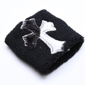 新品未使用 CHROME HEARTS クロムハーツ SWEATBAND WRIST スウェットバンド リストバンド ONE SIZE CHクロスパッチ ハラコ ゼブラ 中古 4a005982