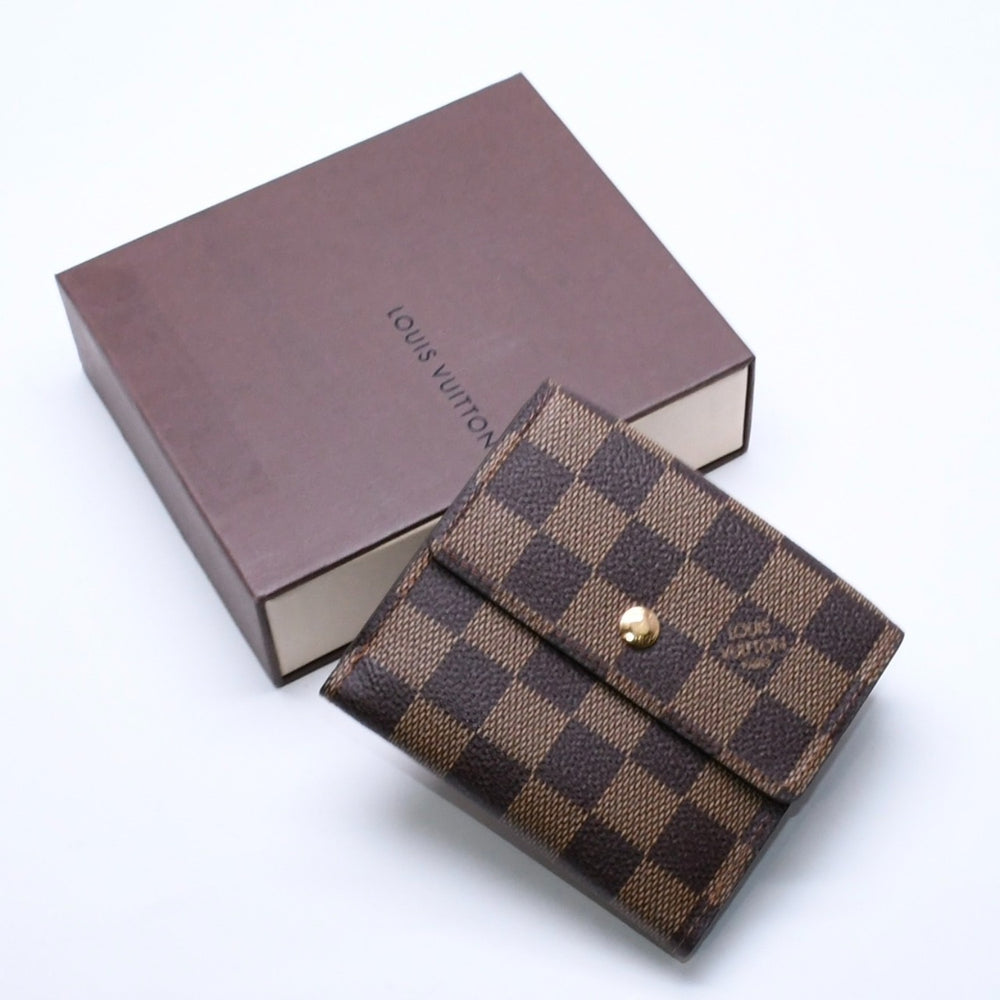 新品未使用 LOUIS VUITTON ルイヴィトン ポルトモネ ビエ カルト クレディ 三つ折り財布 N61652 ダミエ ブラウン ゴールド金具 中古 4a005976