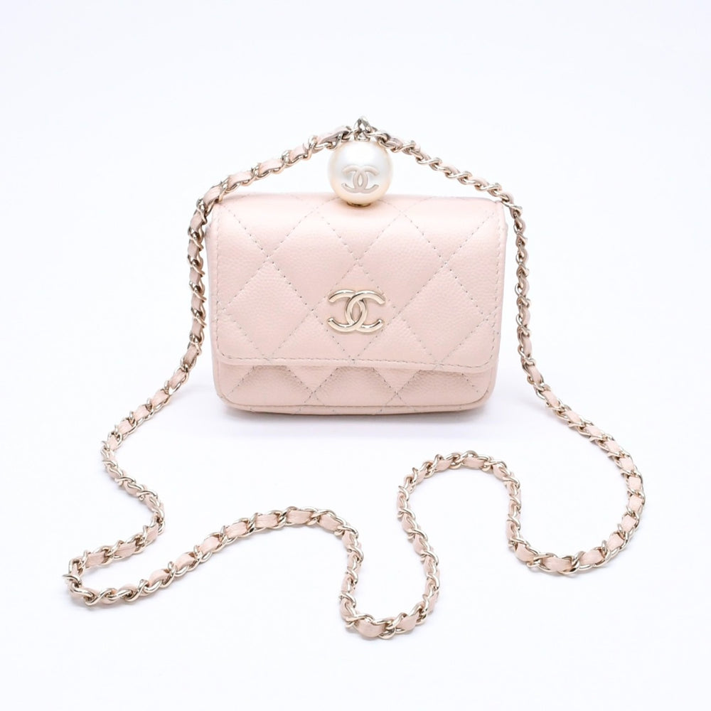 新品同様品 CHANEL シャネル ミニマトラッセ チェーンショルダーバッグ 31番台 ココマーク キャビアスキン ピンク 中古 4a005906