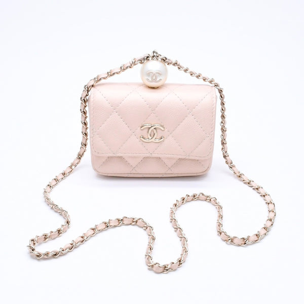新品同様品 CHANEL シャネル ミニマトラッセ チェーンショルダーバッグ 31番台 ココマーク キャビアスキン ピンク 中古 4a005906