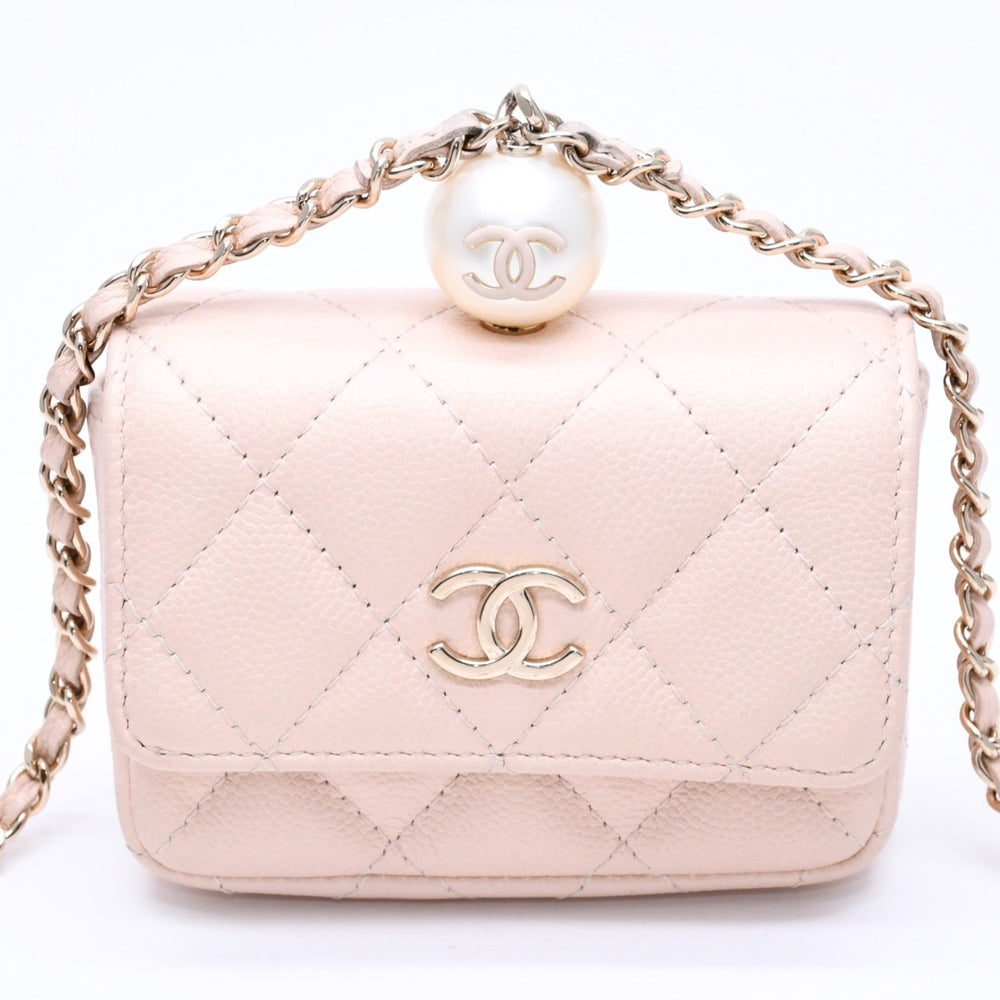 新品同様品 CHANEL シャネル ミニマトラッセ チェーンショルダーバッグ 31番台 ココマーク キャビアスキン ピンク 中古 4a005906