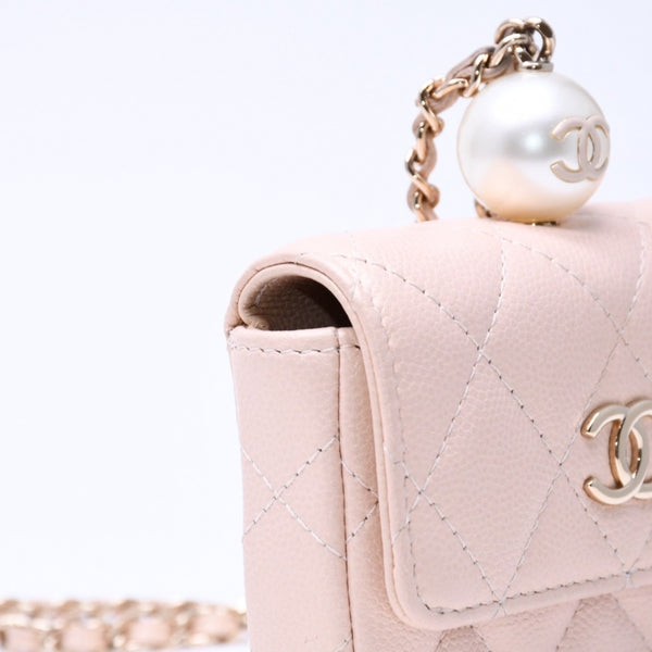 新品同様品 CHANEL シャネル ミニマトラッセ チェーンショルダーバッグ 31番台 ココマーク キャビアスキン ピンク 中古 4a005906