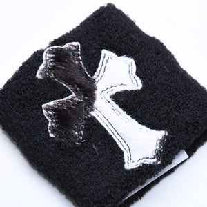 新品未使用 CHROME HEARTS クロムハーツ SWEATBAND WRIST スウェットバンド リストバンド ONE SIZE CHクロスパッチ ハラコ ゼブラ 中古 4a005982