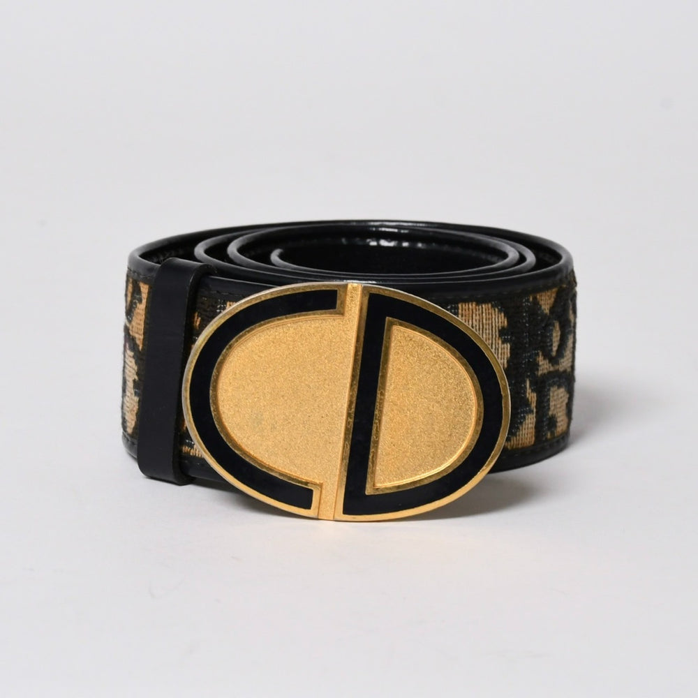 Christian Dior クリスチャンディオール オブリーク トロッター CD ベルト バックル ネイビー サイズ65 ゴールド金具 良品 中古 4a006001