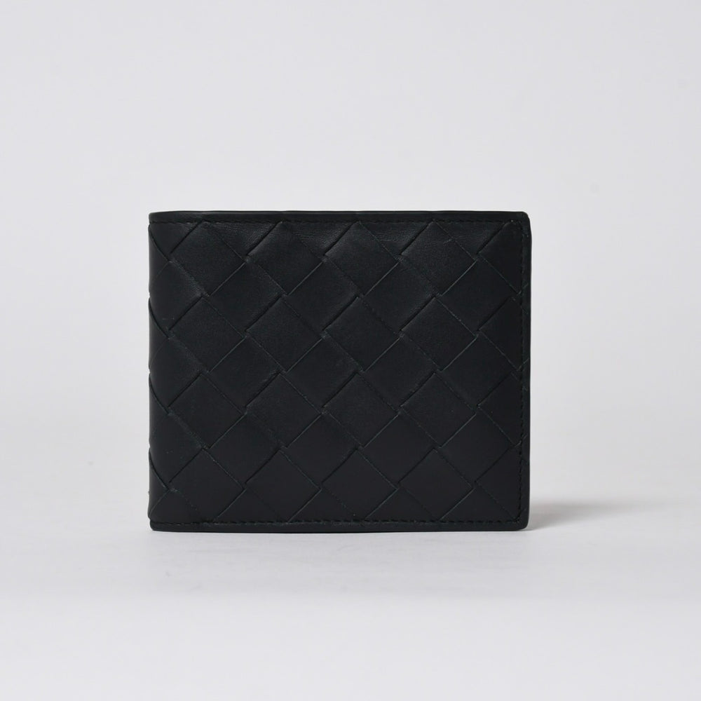 BOTTEGA VENETA ボッテガヴェネタ 二つ折り財布 財布 イントレチャート ブラック ライトグリーン 美品 中古 4a006095