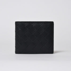 BOTTEGA VENETA ボッテガヴェネタ 二つ折り財布 財布 イントレチャート ブラック ライトグリーン 美品 中古 4a006095