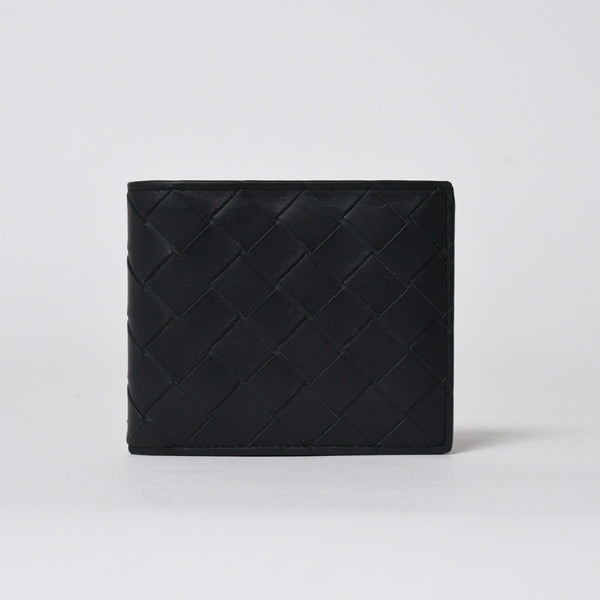 BOTTEGA VENETA ボッテガヴェネタ 二つ折り財布 財布 イントレチャート ブラック ライトグリーン 美品 中古 4a006095