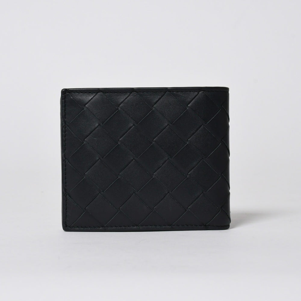 BOTTEGA VENETA ボッテガヴェネタ 二つ折り財布 財布 イントレチャート ブラック ライトグリーン 美品 中古 4a006095