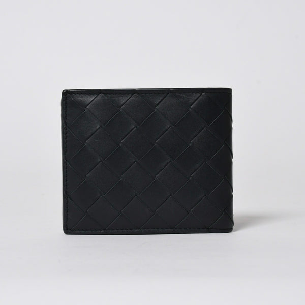 BOTTEGA VENETA ボッテガヴェネタ 二つ折り財布 財布 イントレチャート ブラック ライトグリーン 美品 中古 4a006095