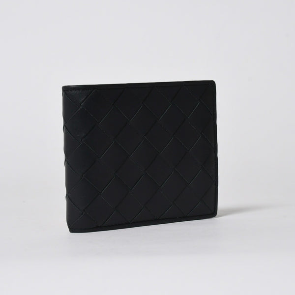 BOTTEGA VENETA ボッテガヴェネタ 二つ折り財布 財布 イントレチャート ブラック ライトグリーン 美品 中古 4a006095