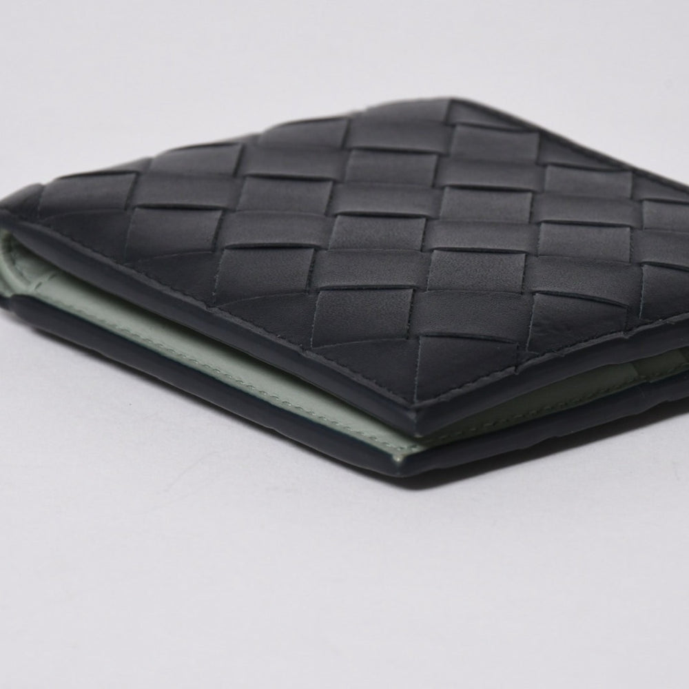 BOTTEGA VENETA Bifold Wallet Wallet Intrecciato Black Light Green Good Condition Used 4a006095