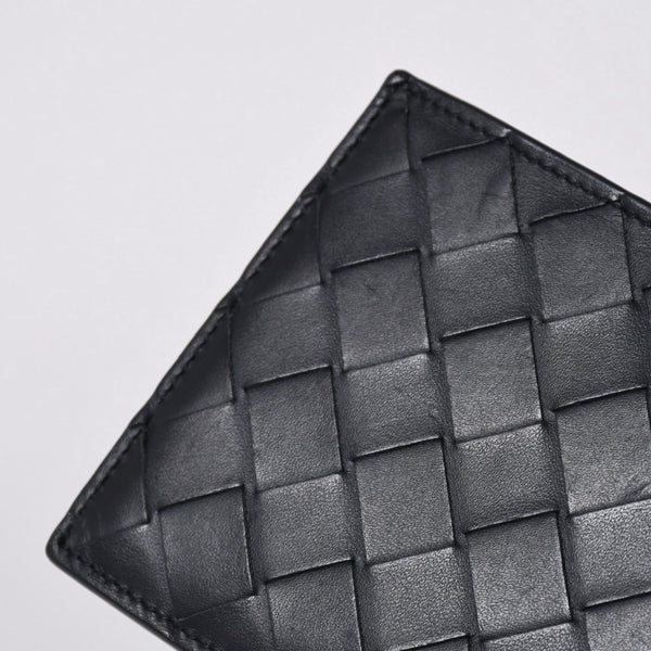 BOTTEGA VENETA ボッテガヴェネタ 二つ折り財布 財布 イントレチャート ブラック ライトグリーン 美品 中古 4a006095