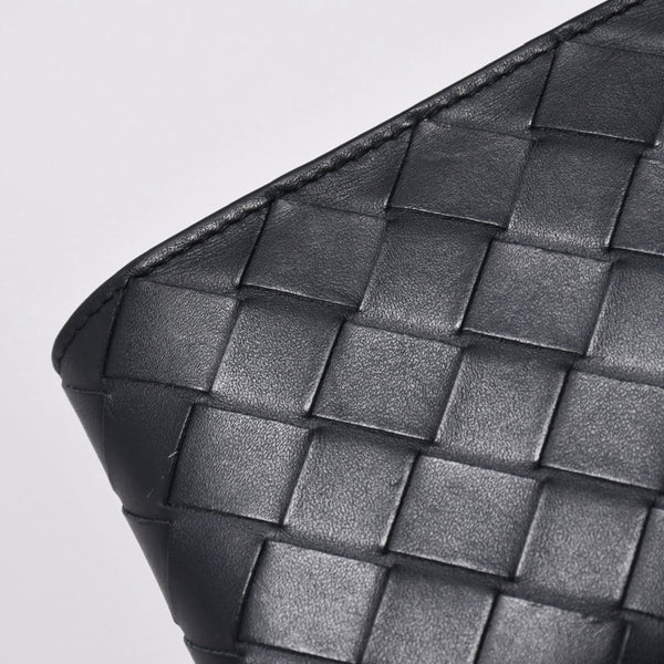 BOTTEGA VENETA ボッテガヴェネタ 二つ折り財布 財布 イントレチャート ブラック ライトグリーン 美品 中古 4a006095