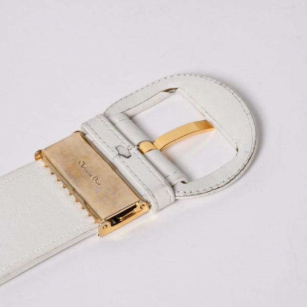 Christian Dior クリスチャンディオール CD ベルト バックル ホワイト ゴールド金具 良品 中古 4a006000