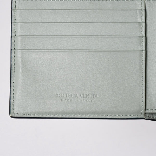 BOTTEGA VENETA ボッテガヴェネタ 二つ折り財布 財布 イントレチャート ブラック ライトグリーン 美品 中古 4a006095