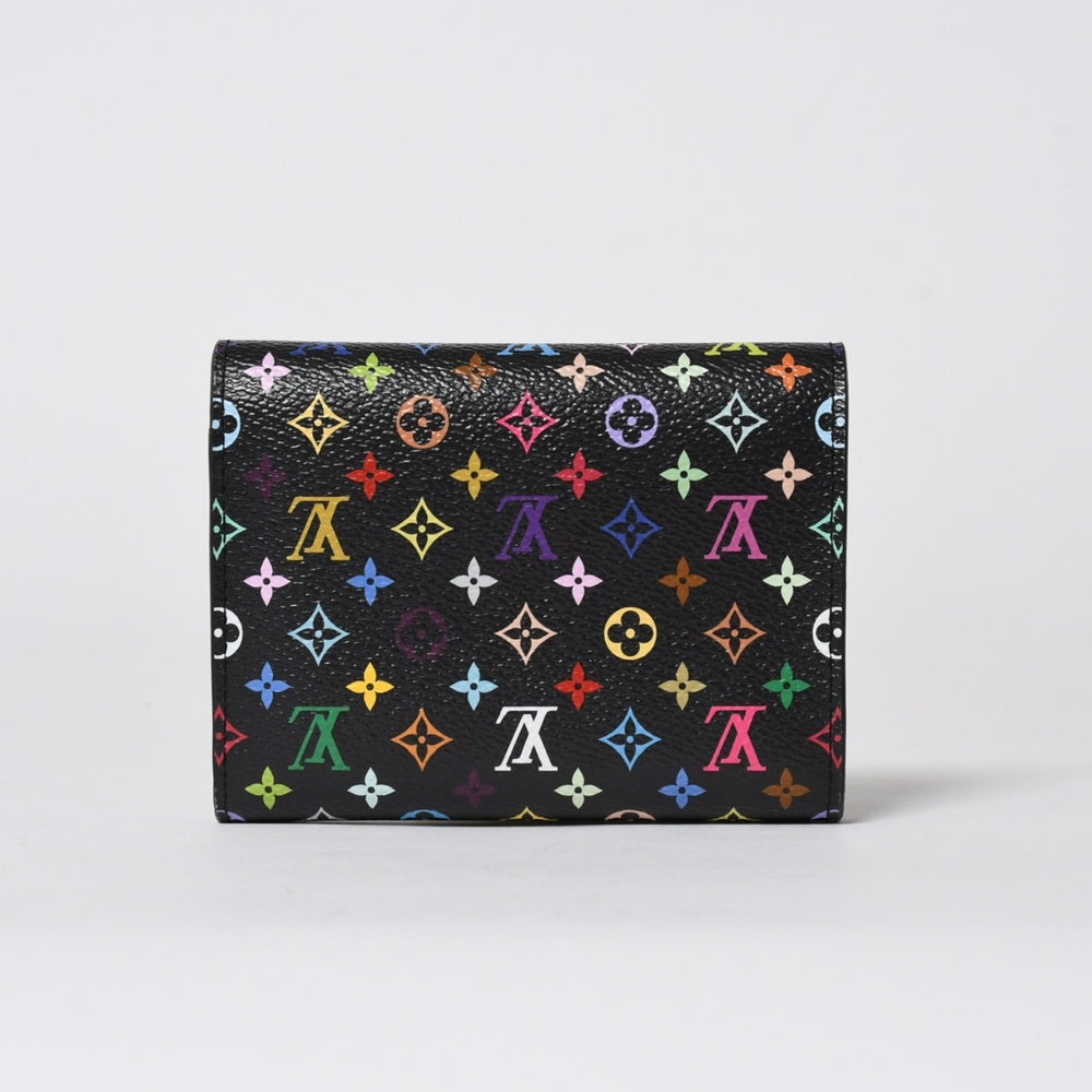 新品同様品 LOUIS VUITTON ルイヴィトン 村上隆 モノグラムマルチカラー ポルトフォイユ 三つ折り財布 M14163 ブラック マルチカラー シルバー金具 中古 4a006093