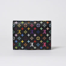 画像をギャラリービューアに読み込む, 新品同様品 LOUIS VUITTON ルイヴィトン 村上隆 モノグラムマルチカラー ポルトフォイユ 三つ折り財布 M14163 ブラック マルチカラー シルバー金具 中古 4a006093