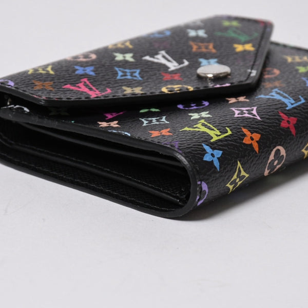 新品同様品 LOUIS VUITTON ルイヴィトン 村上隆 モノグラムマルチカラー ポルトフォイユ 三つ折り財布 M14163 ブラック マルチカラー シルバー金具 中古 4a006093