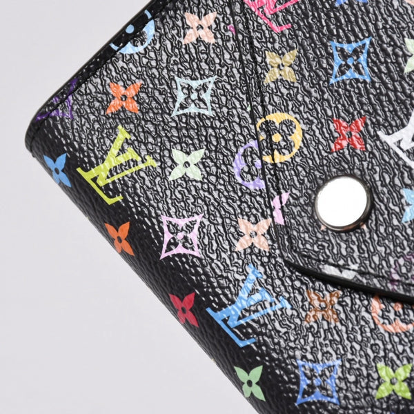 新品同様品 LOUIS VUITTON ルイヴィトン 村上隆 モノグラムマルチカラー ポルトフォイユ 三つ折り財布 M14163 ブラック マルチカラー シルバー金具 中古 4a006093
