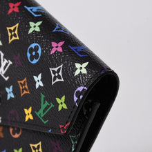 画像をギャラリービューアに読み込む, 新品同様品 LOUIS VUITTON ルイヴィトン 村上隆 モノグラムマルチカラー ポルトフォイユ 三つ折り財布 M14163 ブラック マルチカラー シルバー金具 中古 4a006093