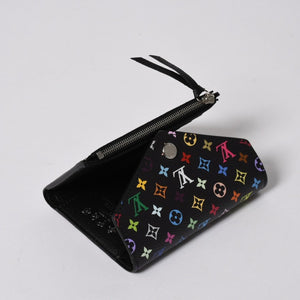 新品同様品 LOUIS VUITTON ルイヴィトン 村上隆 モノグラムマルチカラー ポルトフォイユ 三つ折り財布 M14163 ブラック マルチカラー シルバー金具 中古 4a006093