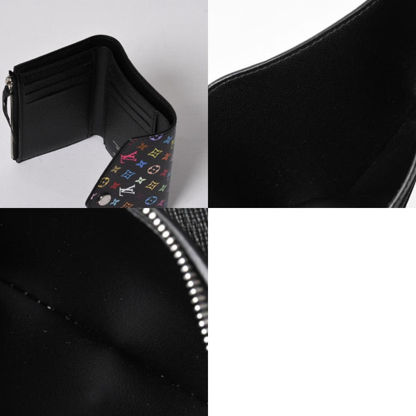 新品同様品 LOUIS VUITTON ルイヴィトン 村上隆 モノグラムマルチカラー ポルトフォイユ 三つ折り財布 M14163 ブラック マルチカラー シルバー金具 中古 4a006093