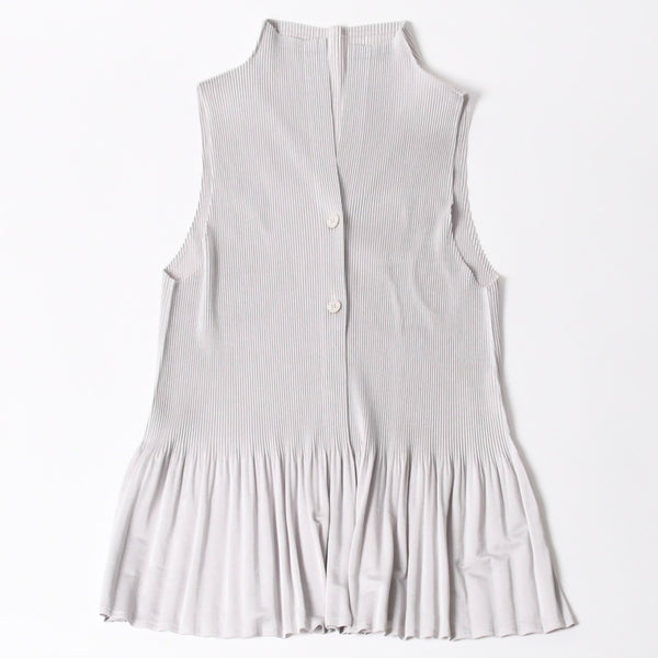 極美品 PLEATS PLEASE ISSEY MIYAKE プリーツプリーズ イッセイミヤケ ツイード トップス サイズ3 グレー 中古 4a006006