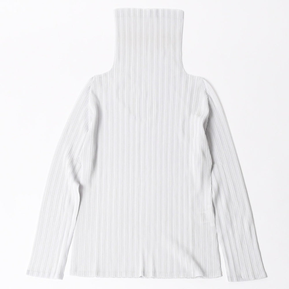 極美品 ISSEI MIYAKE イッセイミヤケ PLEATS PLEASE プリーツプリーズ ハイネック ホワイト ライトブルー 長袖シャツ 中古 4a006004