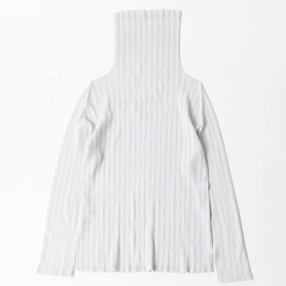 極美品 ISSEI MIYAKE イッセイミヤケ PLEATS PLEASE プリーツプリーズ ハイネック ホワイト ライトブルー 長袖シャツ 中古 4a006004