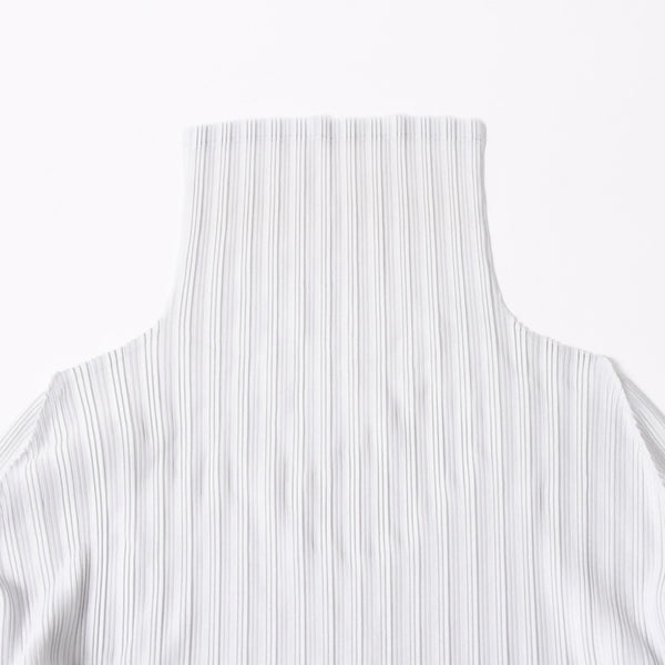 極美品 ISSEI MIYAKE イッセイミヤケ PLEATS PLEASE プリーツプリーズ ハイネック ホワイト ライトブルー 長袖シャツ 中古 4a006004