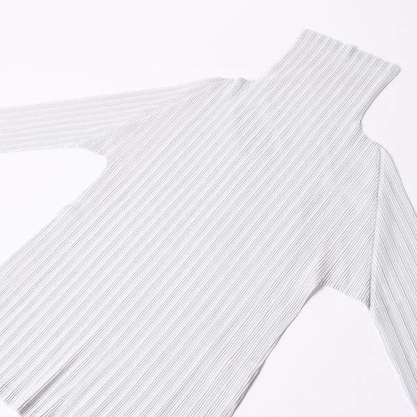 極美品 ISSEI MIYAKE イッセイミヤケ PLEATS PLEASE プリーツプリーズ ハイネック ホワイト ライトブルー 長袖シャツ 中古 4a006004