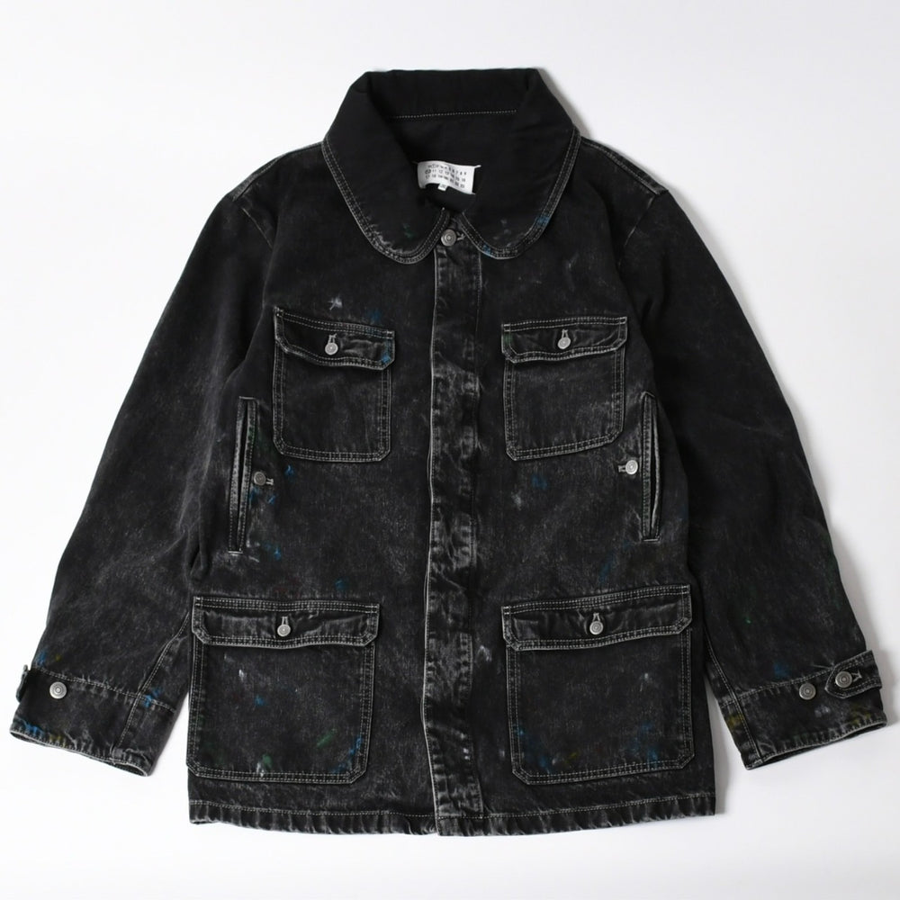 新品同様 MAISON MARGIELA メゾンマルジェラ ブラック ペンキ 飛沫模様 デニムジャケット S51AM0475 S30842 ブラック サイズ48 中古 4a006129
