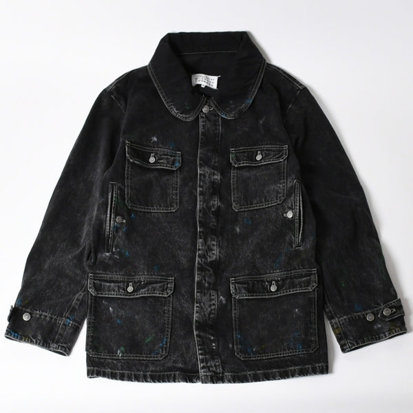 新品同様 MAISON MARGIELA メゾンマルジェラ ブラック ペンキ 飛沫模様 デニムジャケット S51AM0475 S30842 ブラック サイズ48 中古 4a006129