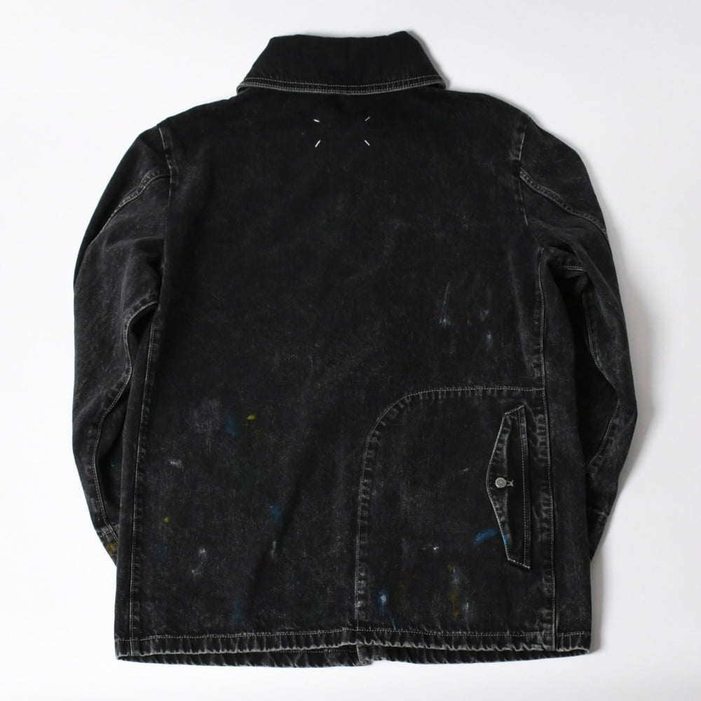 新品同様 MAISON MARGIELA メゾンマルジェラ ブラック ペンキ 飛沫模様 デニムジャケット S51AM0475 S30842 ブラック サイズ48 中古 4a006129