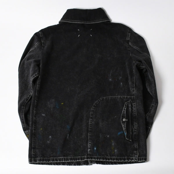 新品同様 MAISON MARGIELA メゾンマルジェラ ブラック ペンキ 飛沫模様 デニムジャケット S51AM0475 S30842 ブラック サイズ48 中古 4a006129